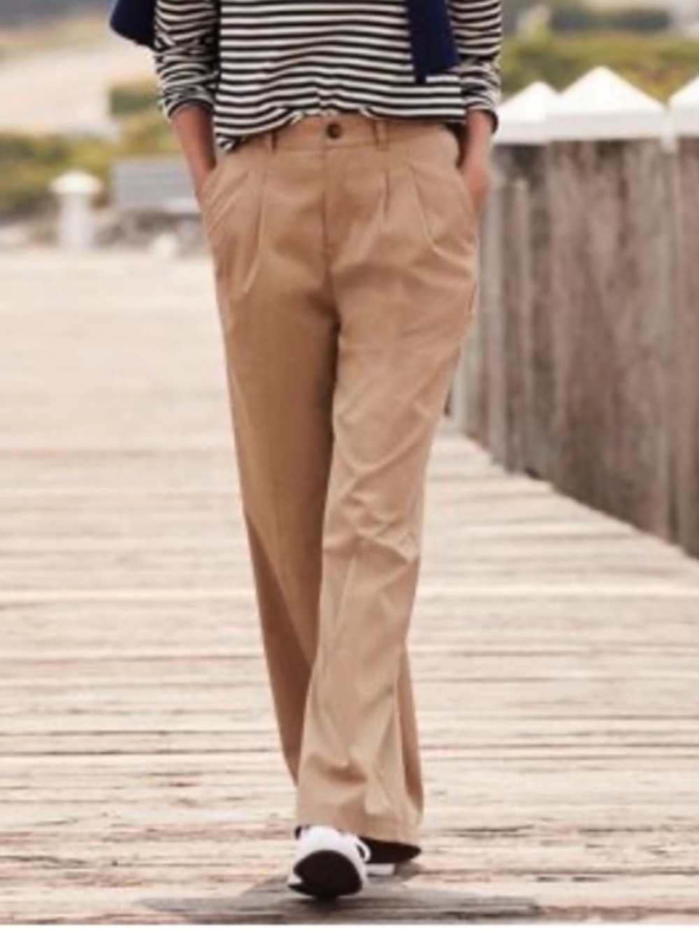 Lands' End Women's Desert Tan Pleated Wide Leg Trousers Size 18 New